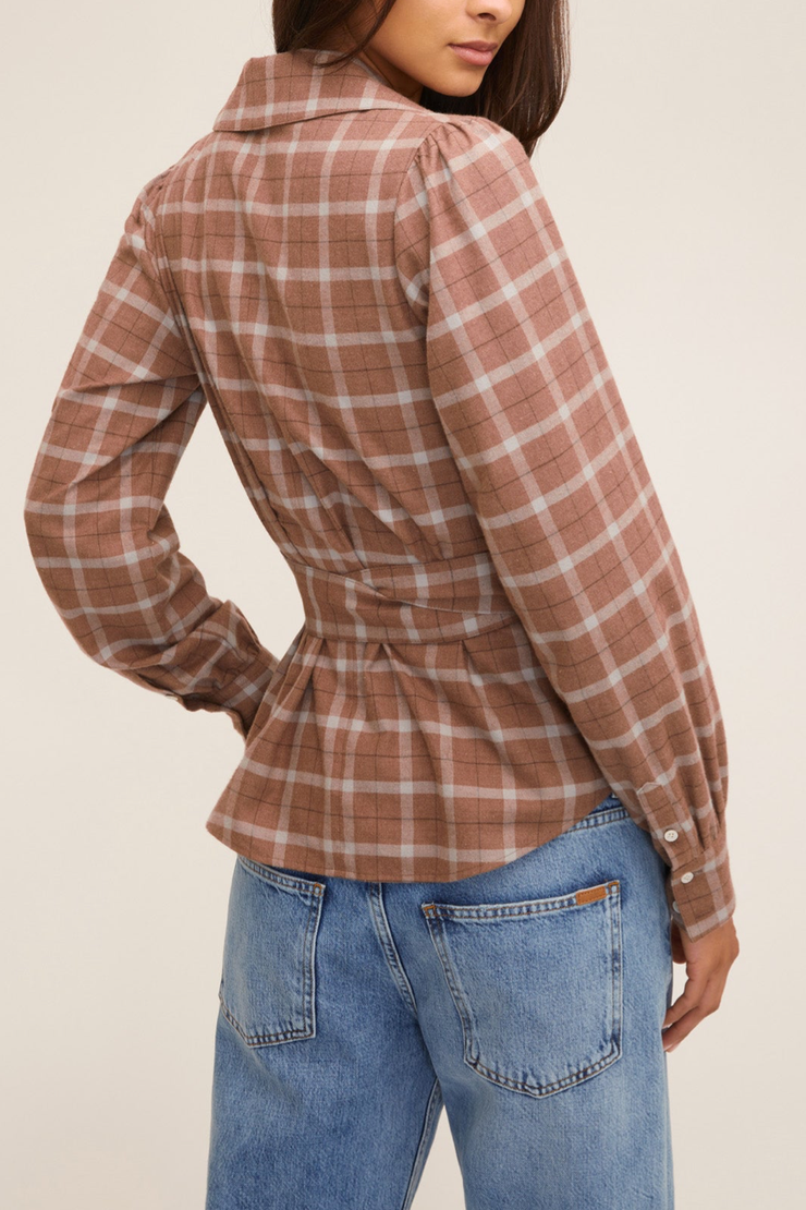 Image of model wearing Marissa Webb Mia Lightweight Flannel Top