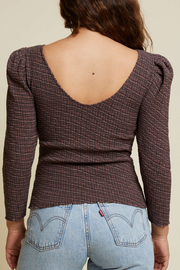 Image of model wearing Nation LTD Aurora blouse in Tartan