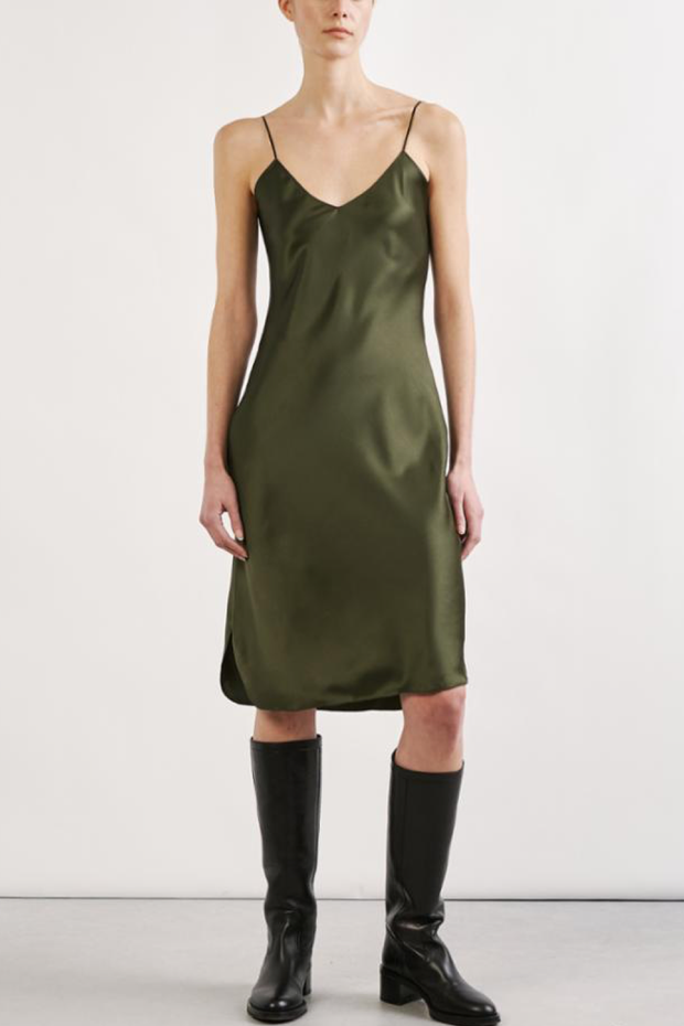 Image of model wearing Nili Lotan Cami short dress in clover