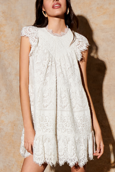 Image of model wearing Saylor Amalia dress in lace