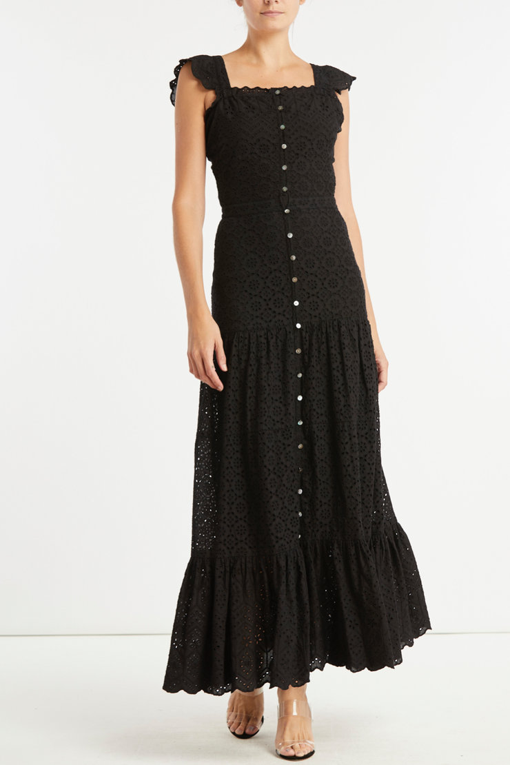 Image of model wearing Veronica Beard Aislin dress in black