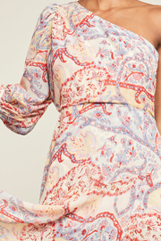Image of model wearing Veronica Beard Kimber dress in a paisley print